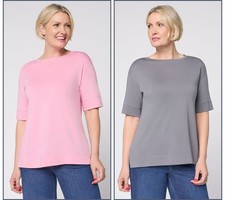 LOGO by Lori Goldstein Principles 2 Pack Elbow Sleeve Tees Orchid/Grey XL New picture