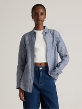 Quince 100% European Linen Long Sleeve Shirtin Chambray Stripe Size Large picture