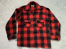 Vtg 1940s Falcon Brand Wool Chore Shirt Jacket Buffalo Plaid Buttonless Pockets picture