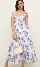 NWOT Reformation Balia Linen Dress Lupine Blue Floral Print Size 8 picture