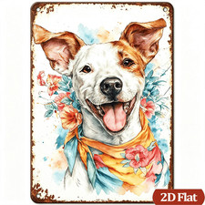 Retro Happy Jack Russell Dog Floral Bandana Metal Sign Rustic Tin Wall Decor picture