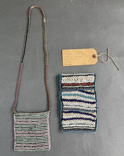 TWO ANTIQUE SOUTH AFRICAN TRIBAL ART ZULU MFENGU BEADWORK BEADED BAGS POUCHES picture