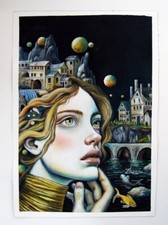 Original oil painting Fantasy Art surreal Woman portrait fantasy landscape picture