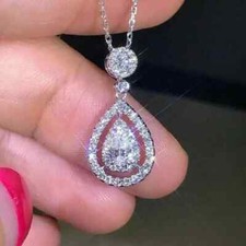 RARE 3.50 Ct Certified Off White Treated Diamond Solitaire Pendant in 925 Silver picture