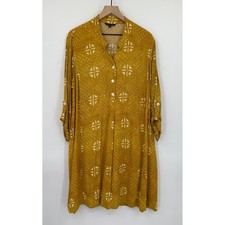 John Mark Dress Womens XL Mustard Yellow Geometric Print Roll Tab Pockets Boho picture