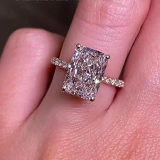 3 CT Radiant Cut Moissanite Hidden Halo Engagement Ring Solid 14K White Gold picture