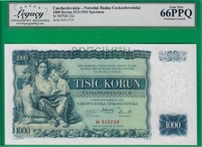 Czechoslovakia 1000 korun 1934, P26s, Gem UNC *66* EPQ, highest grade sold@ebay picture
