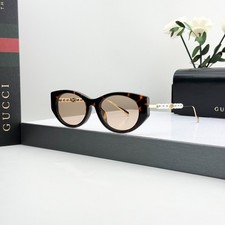 Gucci GG1970SA Havana Sunglasses Brown Lens Gold Temple Unisex 54-19-145 picture