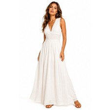 H&M White Eyelet Lace Maxi Dress Boho V-Neck Sleeveless Bridal Summer Small NWT picture