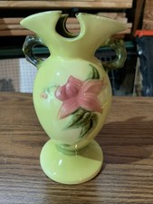 Vintage HULL Vase Woodland Pottery Green Floral Pattern Made In The USA picture