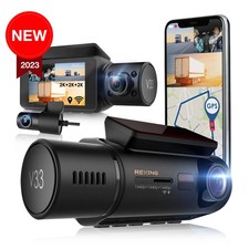 Rexing V33 3-Channel Dash Cam | 2K Front, Cabin & Rear, GPS, Wi-Fi, and 64GB SD picture