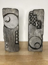 Pair of Brutalist Concrete Tower Sculptures Abstract Art Mid Century Modern picture