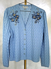 ST JOHN  WOMEN KNIT  BUTTON JACKET LIGHT BLUE HONEYCOMB SZ M picture