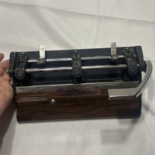 Vintage ACCO Mutual 400 Heavy Duty 3 Hole Punch Adjustable Woodgrain 74400 Metal picture