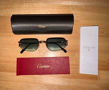 Cartier Signature C Rimless Sunglasses Green Lens Gold Metal CT0468S picture