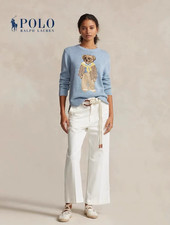 Polo Ralph Lauren Polo Bear Sweater Women M Light Blue Cotton Knit Crewneck  NWT picture