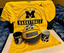 4 Pc Michigan Wolverines SWAG BOX SMALL SzYellow/Black T-SHIRT/BASKETBALL/MUGS picture