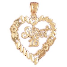 Sweet 16 Heart Charm Pendant 14k Gold picture