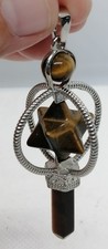 Vintage Tiger’s Eye Merkaba Pendant with Crystal Point & Metal Detailing 6cm picture