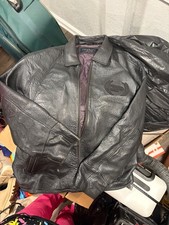 VTG Phat Farm Leather Bomber Jacket 2XL Black Embossed Back Spellout New York picture