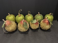 9 Pcs Faux Fruit Sugared Beaded Frosted 5 Apples 4 Pears picture