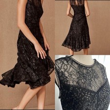 Anthropologie BHLDN A-Line Midi Dress Black Gold Lace Sheer Neck Evening 16 $245 picture