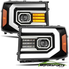 Fit 07-13 GMC sierra 1500/07-14 2500/3500HD Black Headlights w/LED DRL+Signal picture