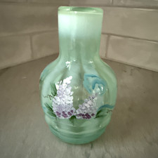 Vintage Fenton Art Glass Rib Optic Vase Seaform Green C. Smith  Opalescent Lilac picture
