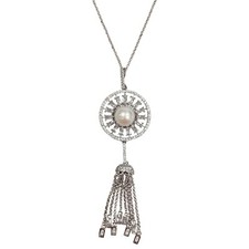TIGERSTARS VINTAGE PEARLY CZ STARBURST TASSELS WHITE-GOLD PLATED NECKLACE picture