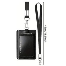 Black PU ID Card Holder with Lanyard, Badge, Credit Card & Work ID Case picture