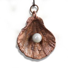 Freshwater Pearl Shell Pendant Electroformed Copper Handmade Boho Jewelry picture