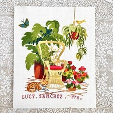 Vtg Sunset Designs Finished Crewel SOLARIUM GARDEN Plants Flowers Peacock Chair picture