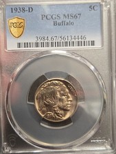 1938 D Buffalo Nickel 5C Coin United States NICE DETAIL PCGS MS67 MS 67 picture