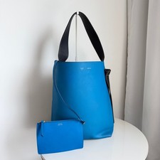 Celine Twisted Cabas Blue Green Colorblock Leather Bucket Shoulder Tote Bag picture
