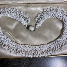 Vintage Italian Beaded Milk  Glass Necklace / Choker  Signed Italy 16” picture