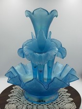 Fenton Blue Epergne, 5 Piece Iridescent Stretch Glass Centerpiece 90th Ann. picture