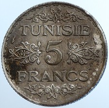 1936 1355 AH TUNISIA Old VINTAGE Silver 5 Francs Tunisian Coin i108520 picture