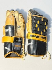 Vintage Sher-Wood SHJ-316 Hockey Gloves Black Gold Horsehide Leather Bruins picture
