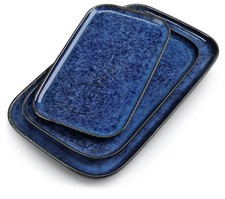 vancasso Stern Serving Platters Set of 3 Blue Ceramic Rectangular Plates picture