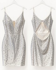 NWT JVN by Jovani Crystal Rhinestone Mini Dress Size 8 Off White Homecoming picture