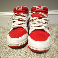 Nike Dunk Men’s Low Top Lace-Up Sneaker Leather Red/White Colorblock picture