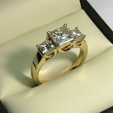 2.66 Ct Princess Cut Diamond Three Stone Engagement Ring 14k Yellow Gold Finish picture