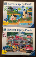 2 Lg. Format Ravensburger Puzzles  Jack's Diner 750 pc Summer By the Sea 500 pc picture