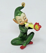 Vtg Josef Originals Land Of Make Believe Elf Pixie Playing Flower Horn Figurine picture