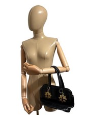 Vtg Gianni Versace Black Leather Byzantine Cross Bag picture