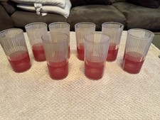 Rare Vintage Red and White Stripe Bar Glasses Set of 8 Art Deco picture