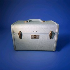 Samsonite Vintage 1950's Mint Green Tweed Train Case Luggage Make Up Style picture