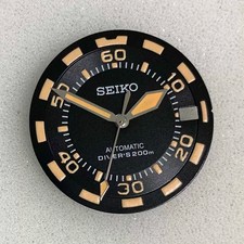 28.5mm Vintage Black Watch Dial Orange Markers & Hands Fit NH35 Automatic Moveme picture