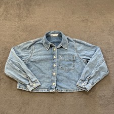 Zara Blue Light Wash Cropped Denim Button Down Trucker Jacket Women's Size Small picture