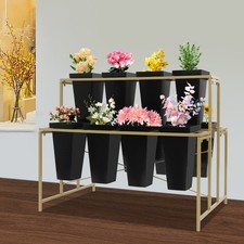 3 Tier Metal Flower Display Stand W/12pcs Plastic Buckets Indoor Outdoor Florist picture
